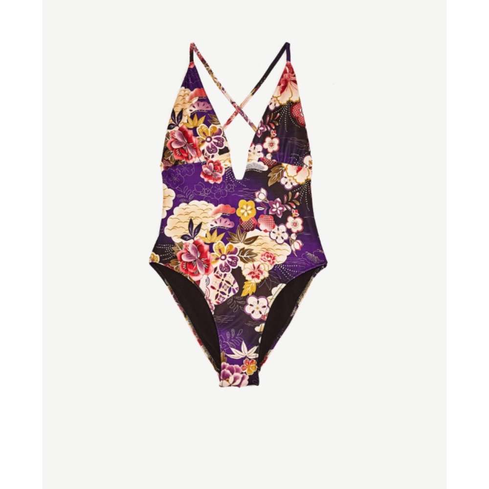 Large Zara one piece purple floral bathing suit